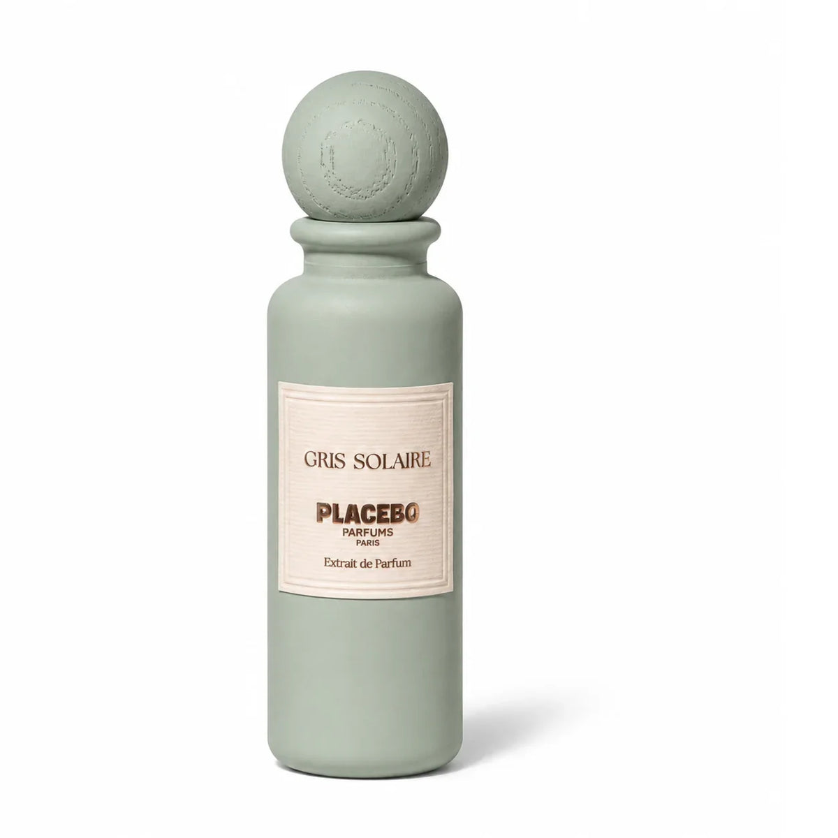Flacon de Gris Solaire, extrait de parfum gourmand amandé et floral de Placebo Parfums, parfumerie Rivora à Nancy