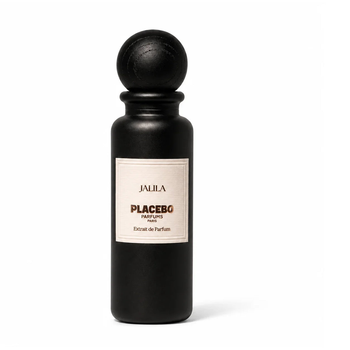 Flacon de Jalila, extrait de parfum ambré cuiré et fruité de Placebo Parfums, parfumerie Rivora à Nancy