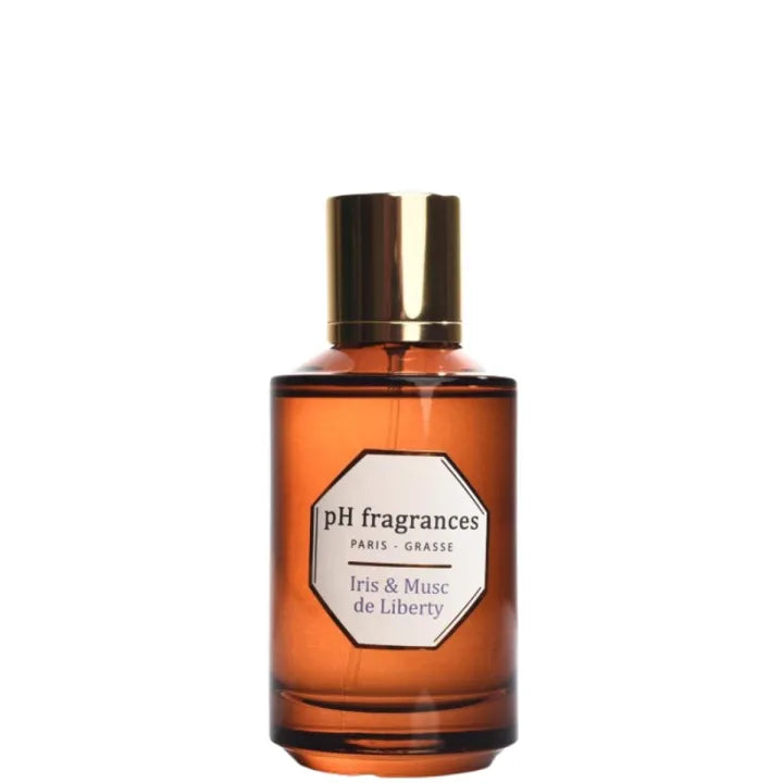 Flacon d'Iris & Musc de Liberty, eau de parfum florale poudrée de pH fragrances, parfumerie Rivora à Nancy