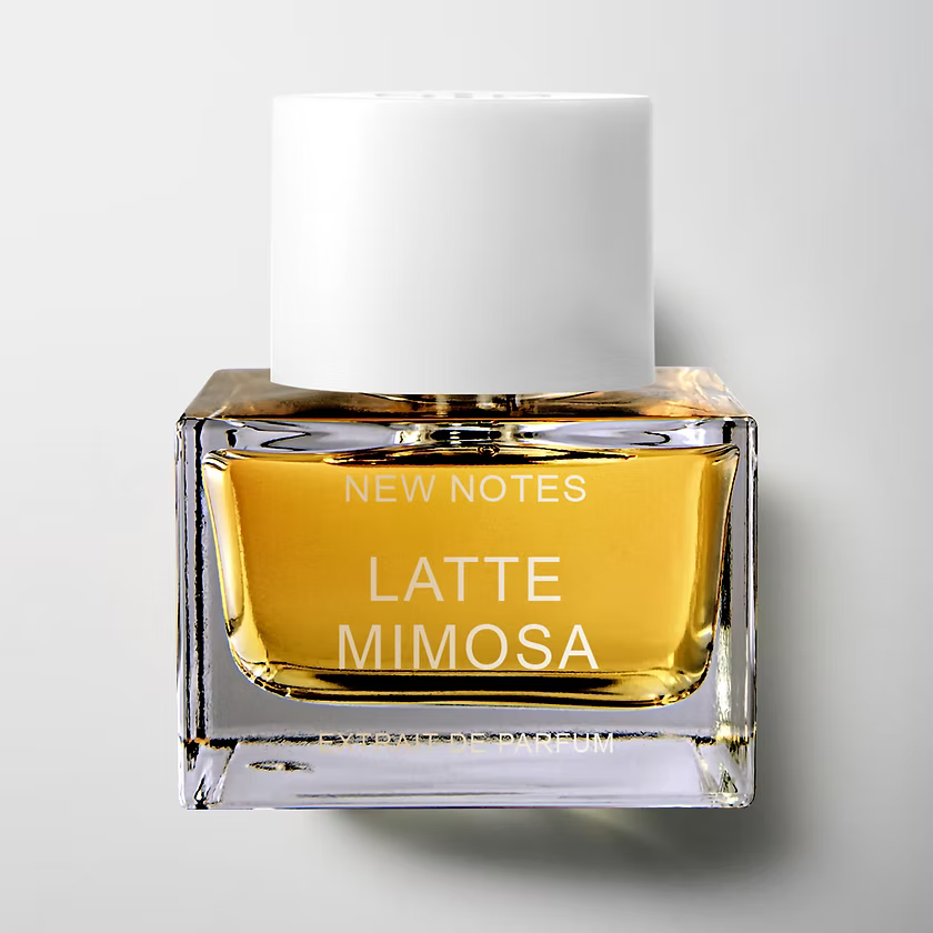 Flacon 50 ml de Latte Mimosa, extrait de parfum floral gourmand poudré au mimosa de New Notes, parfumerie Rivora à Nancy