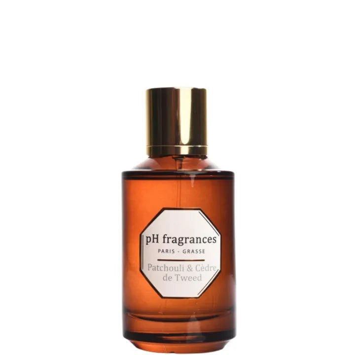 Flacon de Patchouli & Cèdre de Tweed, eau de parfum boisée ambrée de pH fragrances, parfumerie Rivora à Nancy