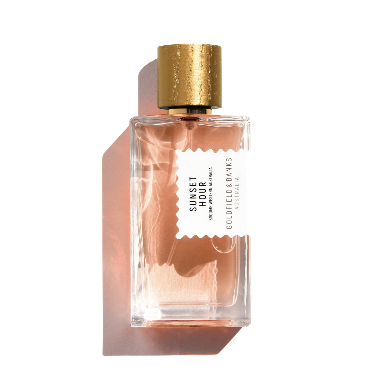 Flacon 100 ml de Sunset Hour, eau de parfum fruitée gourmande et boisée de Goldfield & Banks, parfumerie Rivora à Nancy